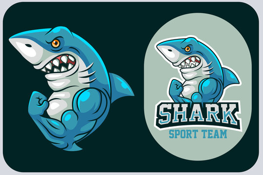Strong shark cartoon design template