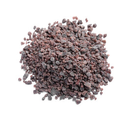 Heap of black salt on white background, top view