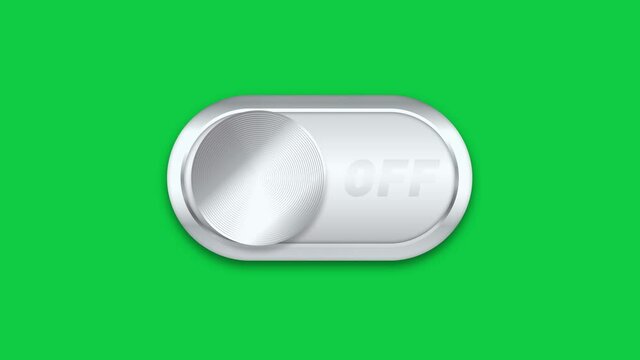 Detailed Toggle Switch Button on Green Screen and Silver BG (4K). On | Off Animation. You Can Key Out (Remove) the Background with Color Key Effect