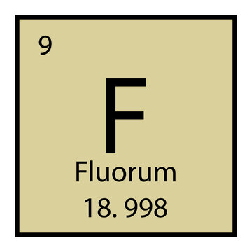 Fluorum chemical icon. Isolated symbol. Periodic table sign. Light green background. Vector illustration. Stock image.