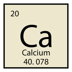 Calcium chemical icon. Isolated sign. Periodic table symbol. Light gray background. Vector illustration. Stock image. 