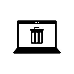 Laptop screen icon. Trash can sign. Line art. Modern design. Technology background. Vector illustration. Stock image.