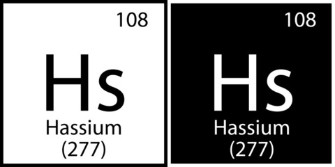 Hassium icon. Mendeleev table element. Chemical sign. White and black squares. Vector illustration. Stock image. 