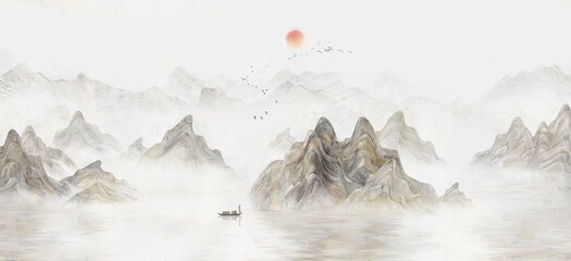New Chinese blue artistic conception landscape painting