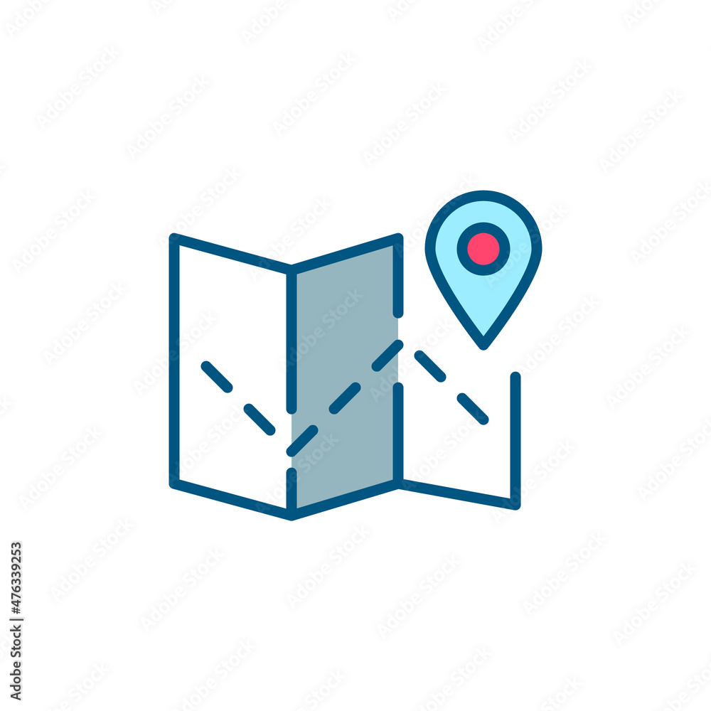 Aufkleber path tracking on a map. location pointer and map leaflet. pixel perfect, editable stroke colorful ic