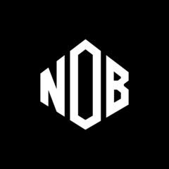 NOB letter logo design with polygon shape. NOB polygon and cube shape logo design. NOB hexagon vector logo template white and black colors. NOB monogram, business and real estate logo.