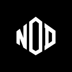 NOD letter logo design with polygon shape. NOD polygon and cube shape logo design. NOD hexagon vector logo template white and black colors. NOD monogram, business and real estate logo.
