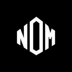 NOM letter logo design with polygon shape. NOM polygon and cube shape logo design. NOM hexagon vector logo template white and black colors. NOM monogram, business and real estate logo.