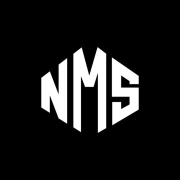 NMS letter logo design with polygon shape. NMS polygon and cube shape logo design. NMS hexagon vector logo template white and black colors. NMS monogram, business and real estate logo.