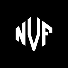 NVF letter logo design with polygon shape. NVF polygon and cube shape logo design. NVF hexagon vector logo template white and black colors. NVF monogram, business and real estate logo.