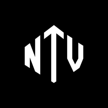 NTV letter logo design with polygon shape. NTV polygon and cube shape logo design. NTV hexagon vector logo template white and black colors. NTV monogram, business and real estate logo.