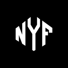 NYF letter logo design with polygon shape. NYF polygon and cube shape logo design. NYF hexagon vector logo template white and black colors. NYF monogram, business and real estate logo.