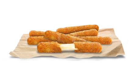Tasty mozzarella stick on white background
