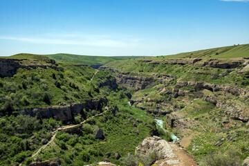 Fototapeta na wymiar Aksu river's canyon in Aksu-Zhabagly Nature Reserve.