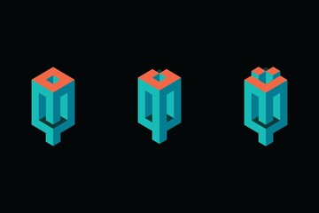 Obraz premium Modern logo set of 3 Dimensional letter Q. Three beautiful illustration of 3D logo designs for personal and company branding. EPS10.