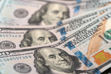 US $ 100 bill detail. Macrophotography. Close up. pointfocus.