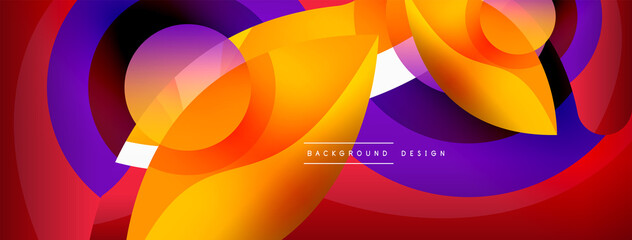 Fototapeta premium Abstract background with color geometric shapes. Beautiful minimal backdrop with round shapes circles and lines. Geometrical design. Vector illustration