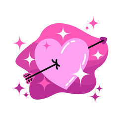 Heart hit by an arrow flat vector illustration