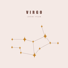 Virgo zodiac constellation. Horoscope vector illustration in boho style. Mystery and esoteric. Spiritual tarot poster. Magic occult and astrology card.