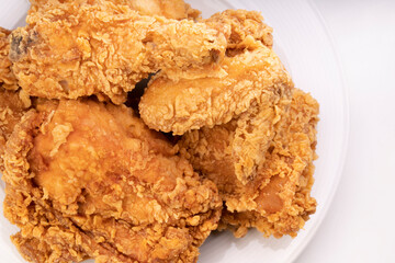 Group of Fried chicken isolated on white background, Fried chicken on white With clipping path.