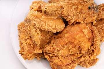 Group of Fried chicken isolated on white background, Fried chicken on white With clipping path.