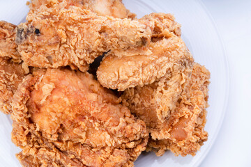 Group of Fried chicken isolated on white background, Fried chicken on white With clipping path.