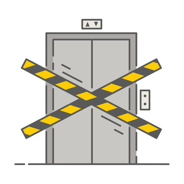 Elevator Under Constructionicon. Lift Out Of Order. Outline Illustration. Vector