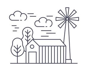 Farming and agriculture mill and horses in village