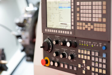 CNC control panel of turret lathe machine © gen_A