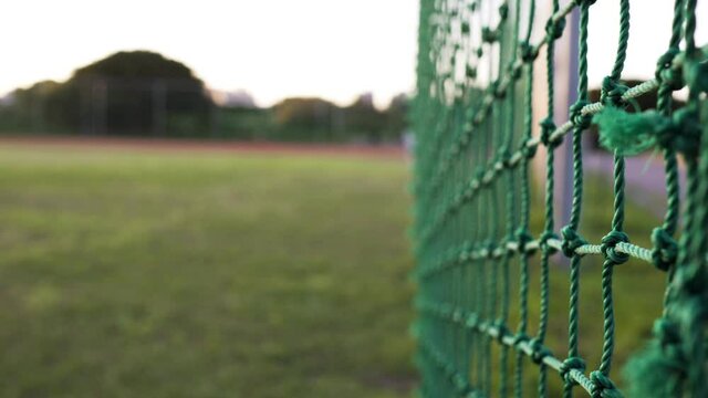 The protective net is in the baseball field.