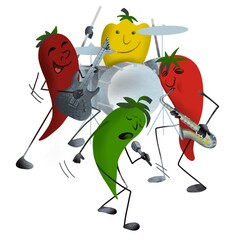 funny cartoon characters - peppers musicians, humorous jazz band on a white background.