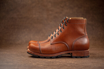 Handcrafted men's brown leather boots 