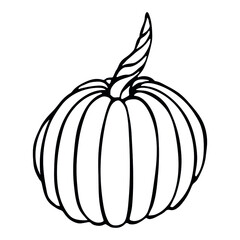 Vector hand drawn illustration of pumpkin. Isolated object on white background. Vegetable harvest clip art.  Farm market product. Elements for autumn design, decoration.