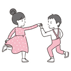 手描き1color 男の子女の子ダンスしましょう！