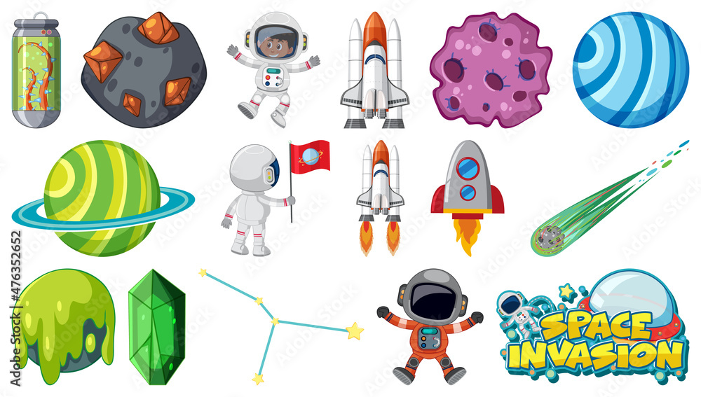 Wall mural set of isolated fantasy space objects