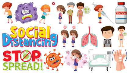 Cartoon character and Coronavirus vaccination isolated objects