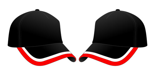 Black Trucker Cap Red-White Trim Brim Cap Design On White Background