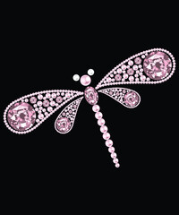 Pearl Rhinestone Dragon Fly Vector