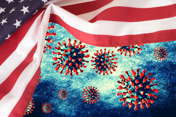 Flagge von USA und Covid-19 Pandemie