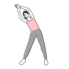運動をする女性の線画イラスト