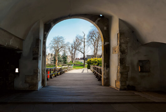 View to park from gates of Ungvar castle in Uzhhorod, Ukraine