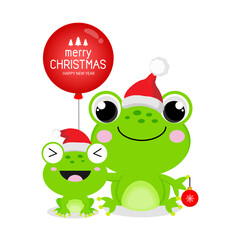 Cute Frogs in christmas hat with Balloon.