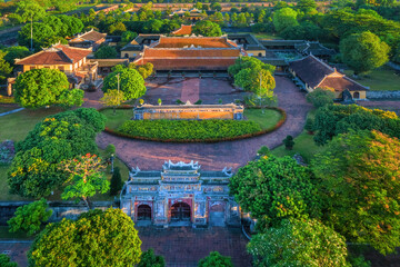 Wonderful view of the Dien Tho palace within the Citadel in Hue, Vietnam. Imperial Royal Palace of...