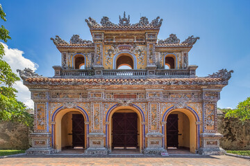 Fototapeta na wymiar Wonderful view of the Dien Tho palace within the Citadel in Hue, Vietnam. Imperial Royal Palace of Nguyen dynasty in Hue. 