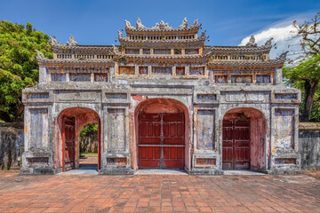 Wonderful view of the Dien Tho palace within the Citadel in Hue, Vietnam. Imperial Royal Palace of...