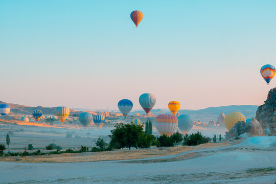 Hot air balloons. Cappadocia and Hot air balloons at sunrise.