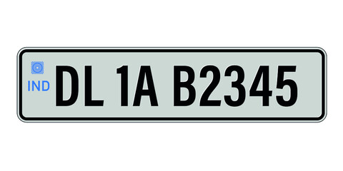 Car number plate Delhi. Vehicle registration license of India. European Standard size