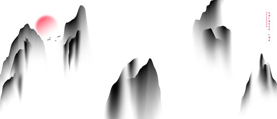 chinese new year 2022 chinese ink painting Beautiful high mountains with modern design.