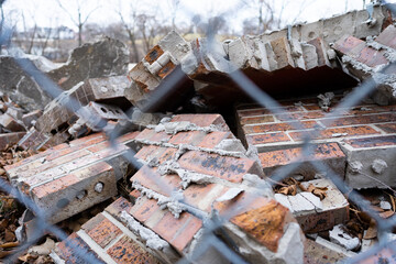 a demolished brick building