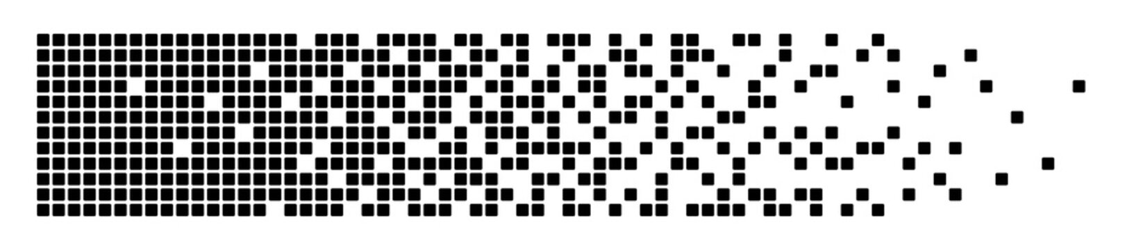 Pixel disintegration background. Decay effect. Dispersed dotted pattern. Concept of disintegration. Abstract pixel mosaic texture with simple square particles. Vector illustration on white background.